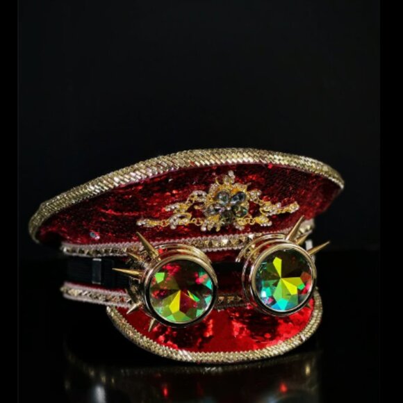 RED Sequin Rave Party Cosplay Captain Hat Military Burning Man OS - Picture 2 of 2
